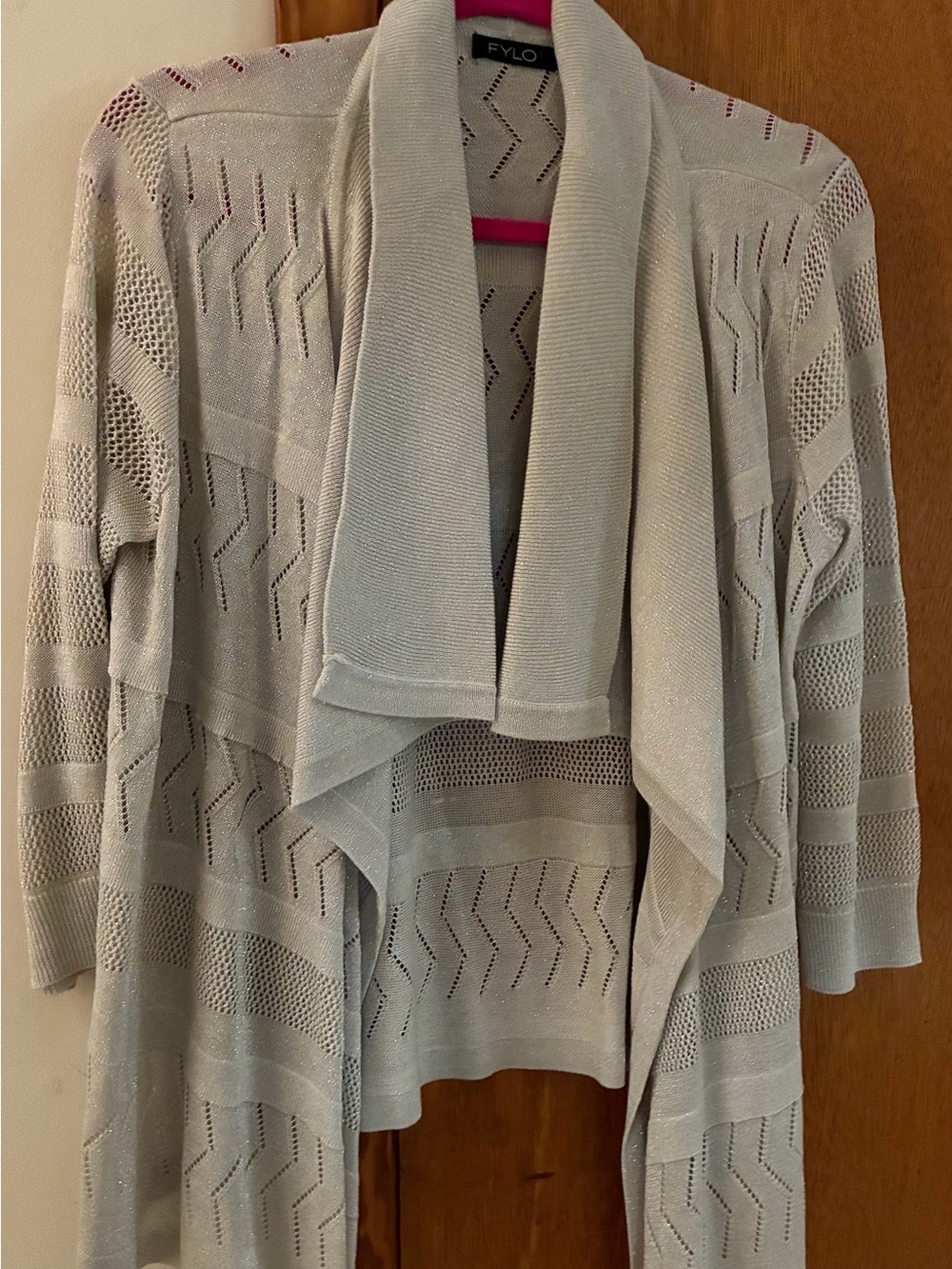 FYLO taupe shimmer Open-Front Lightweight Knit Sweater